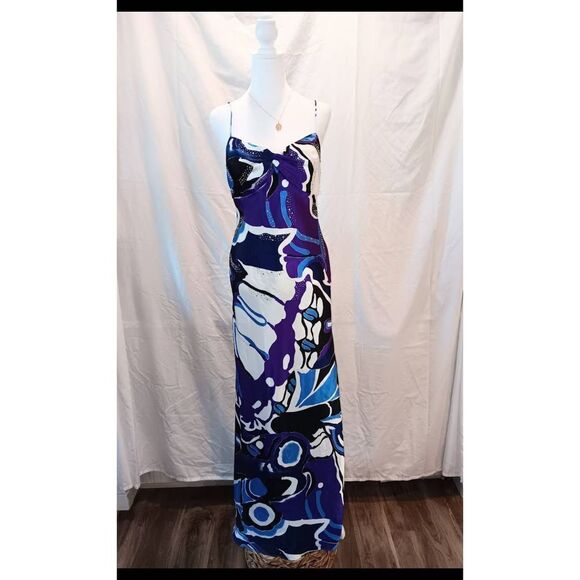 Y2K Vintage Satin Mosaic Beaded Evening Gown - Picture 1 of 5